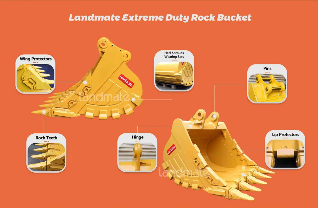 Reinforced Digging Construction Machinery Parts Heavy Duty Rock Excavator Bucket