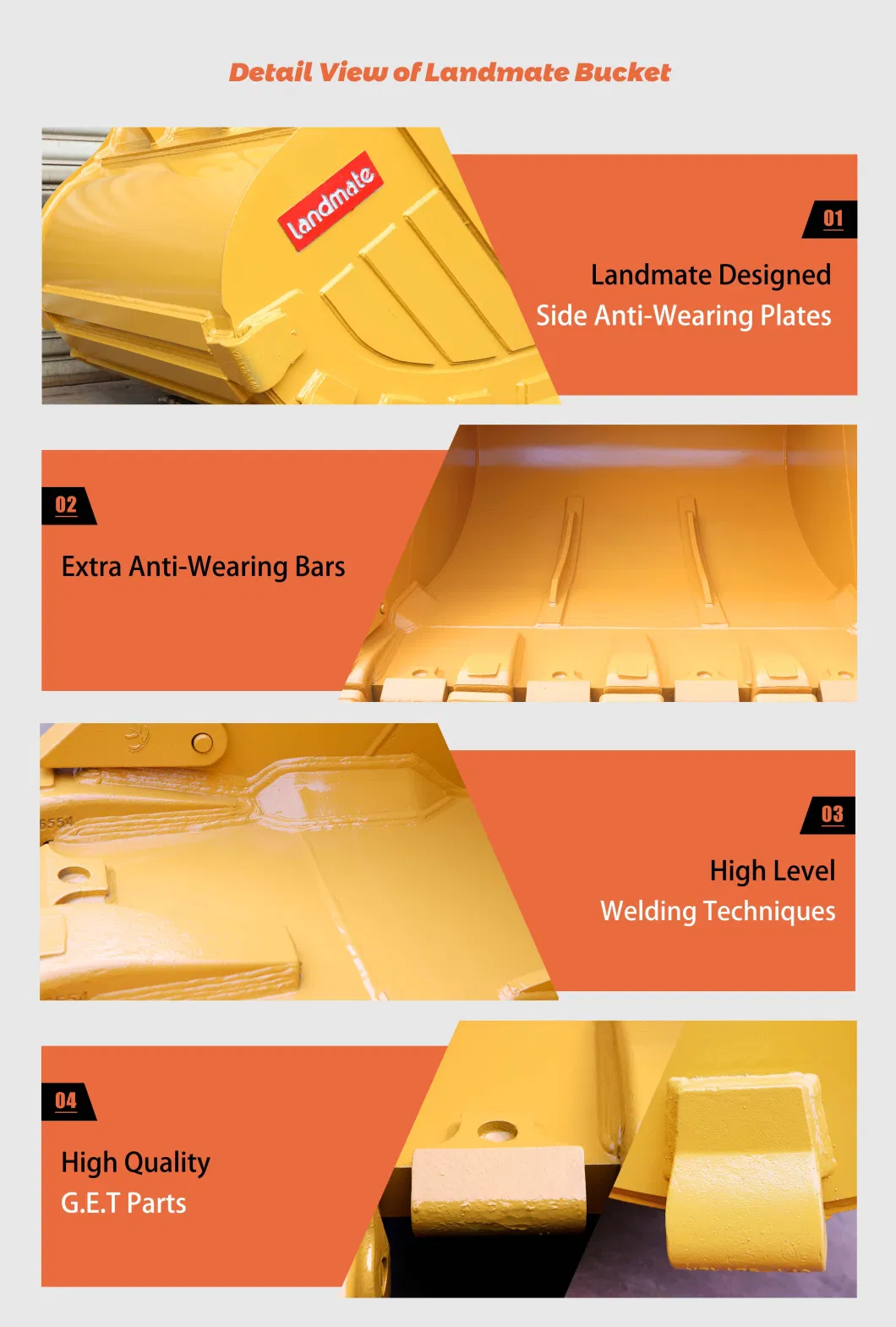 Reinforced Digging Construction Machinery Parts Heavy Duty Rock Excavator Bucket